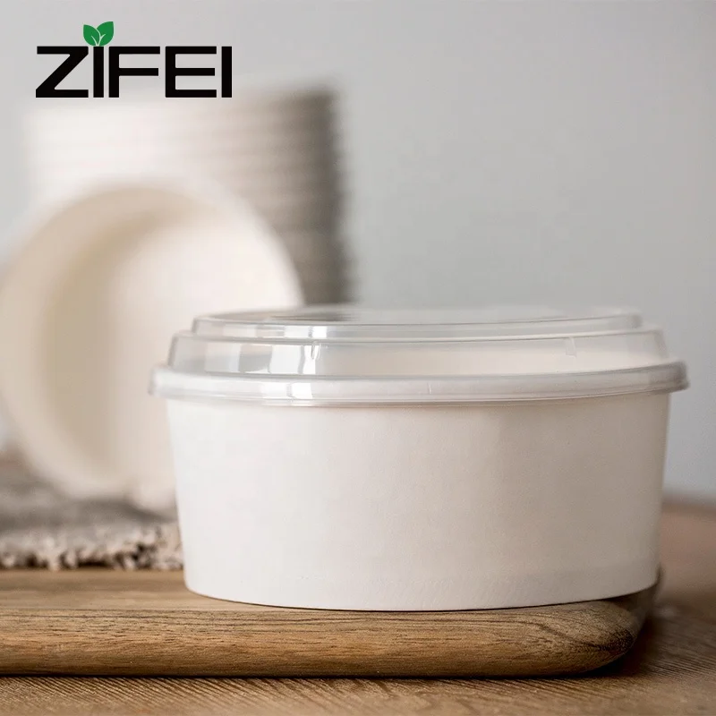 
Disposable kraft white paper bowl for salad and hot soup and rice bowl 