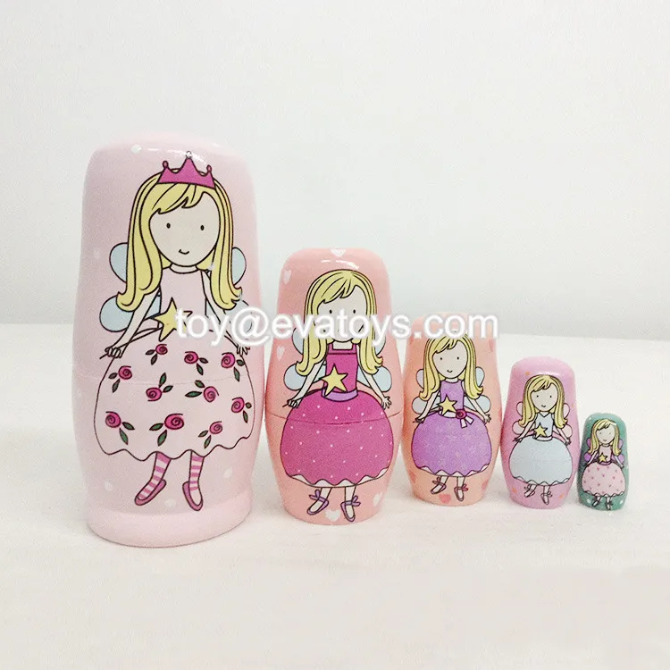 Customize Pink Wooden Russian Girls Nesting Doll For Wholesale W06d095