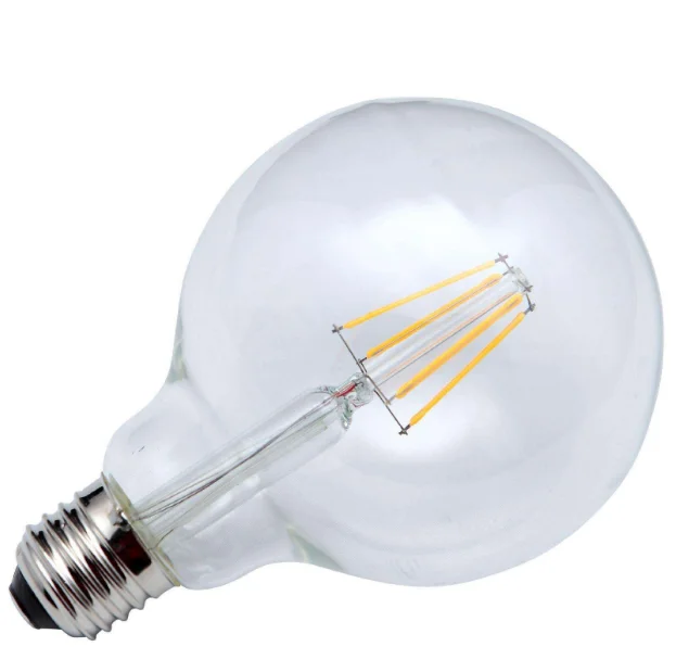 G125 G95 G80 LED Filament Bulb 12w Transparent Glass  Dimmable Edison Style E27 1055LM 360 Degree