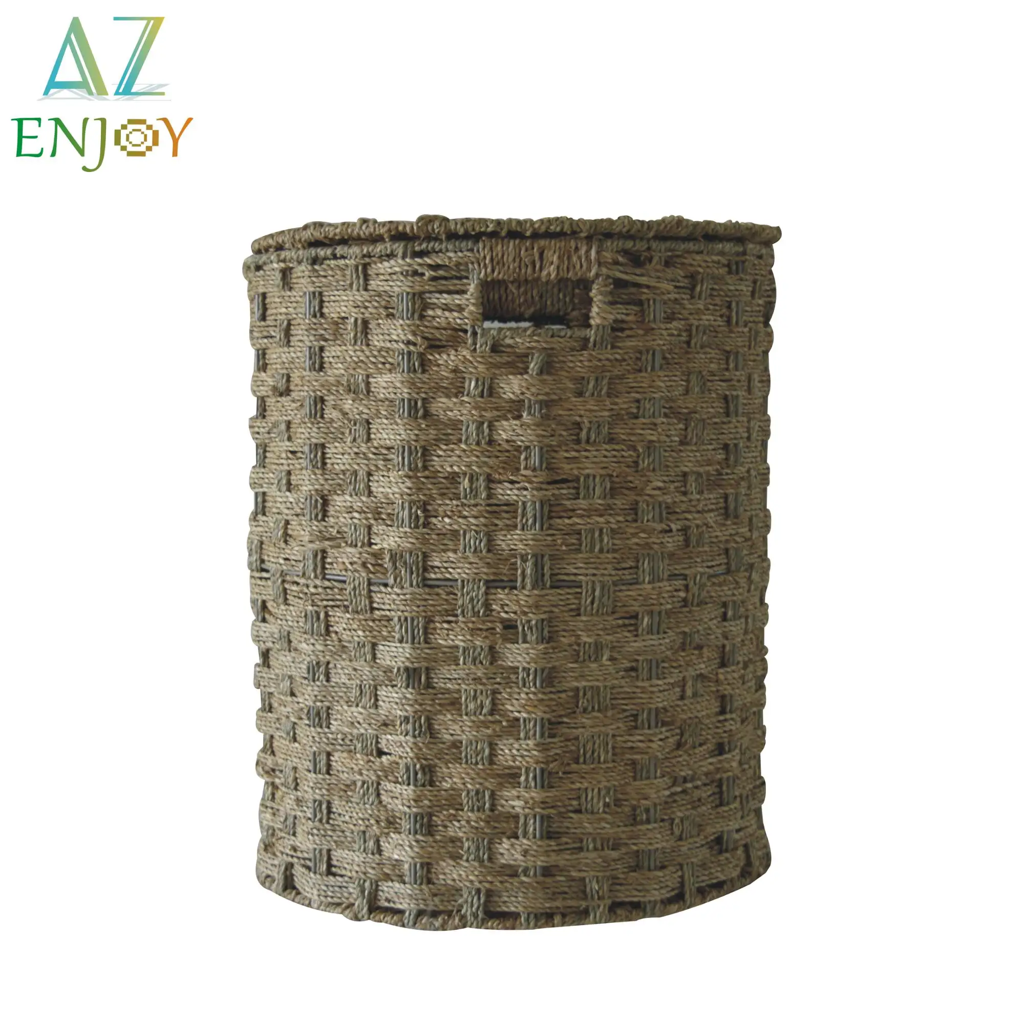 Household Woven Water Hyacinth Wicker Waste Basket For Bathrooms Water Hyacinth Wicker Waste Basket