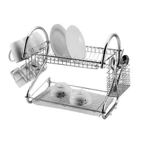 

Kitchen Use Large Capacity Stainless Steel Chrome Plated Metal Wire 2 tier dish drying rack for Cutlery Cup Bowl