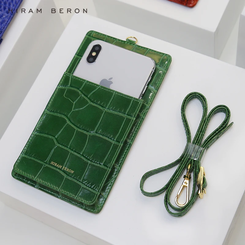 Hiram Beron Mobile Phone Bag for iphone Xs max cow leather with embossed crocodile pattern