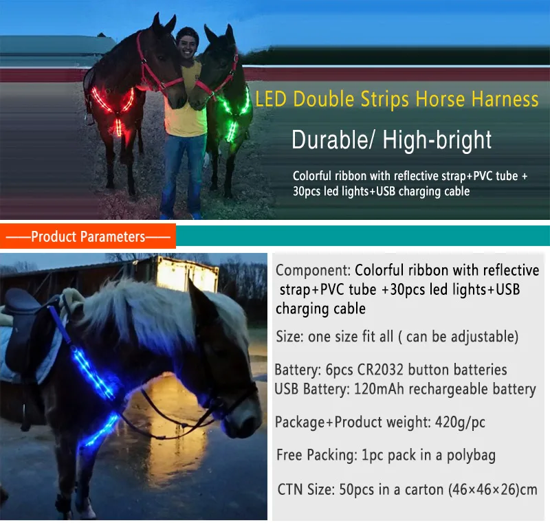 Colorful Hivisibility Led Light Up Led Equine Breastplate For Horse