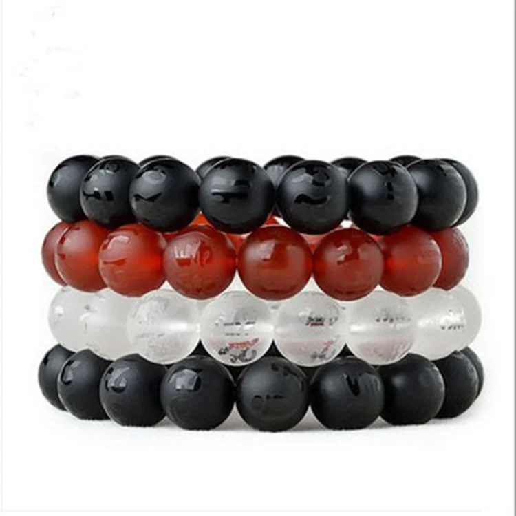 

New arrival Buddhism Six Words Mantras Amulets Beads Bracelet, White/red/black