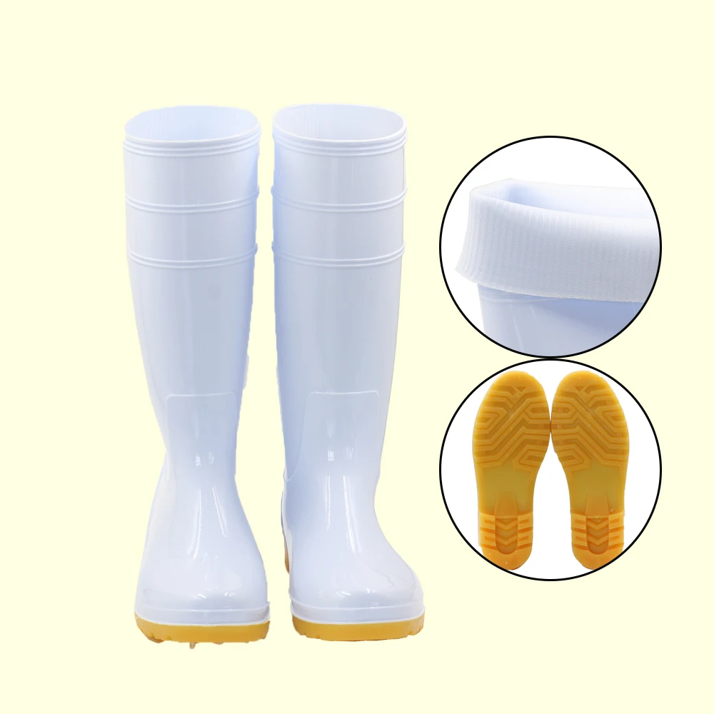 

Anti-smashing shoes antiepidemic boots for industrial kitchen application in farming, White upper, yellow sole