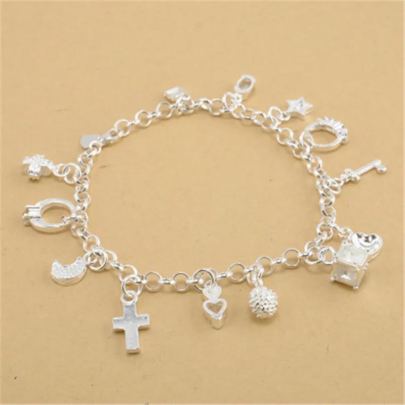 

Wholesale 925 jewelry silver plated jewelry bracelet fine fashion 13 charm bracelet, N/a