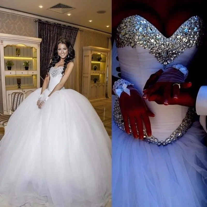 

NE042 New Princess Wedding Dress 2020 Casamento Sweetheart Neck Sleeveless Ball Gown Crystal Tulle Bride Dresses, Default or custom