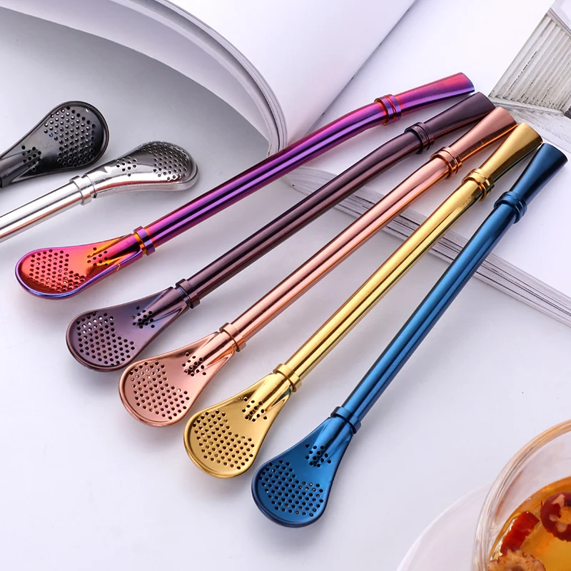 

Amazon top seller Christmas gift stainless steel metal drinking straw spoon with brush, Silver;gold;rose gold;black;rainbow and magic red