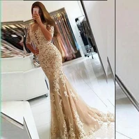 

New styles cheap appliqued lace beaded Mermaid Plus size evening cocktail champagne/red half sleeve prom dress MPA25