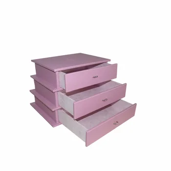Luxury Pink Leather Office Storage Desktop Storage Box With 3