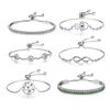 Women Trendy CZ Lucky Life Tree Infinity Charm Bracelet Bangles Lace Up Silver Cubic Zircon Adjustable Bracelet