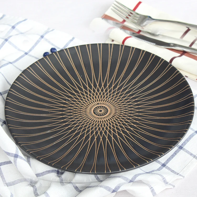 

ceramic pizza plate Black Steak Plate Tableware, As photos
