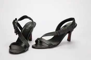 Black Medium Heel Sandals