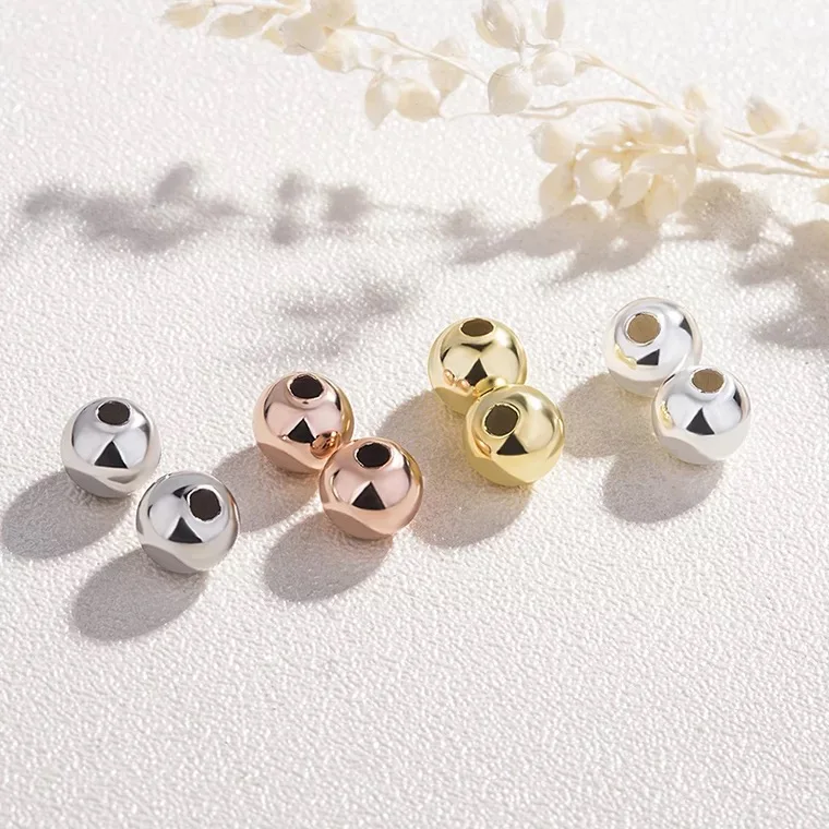 

wholesale jewelry accessories findings 925 sterling silver ball shape spacer beads gold plated beads for jewellery making, Silver,gold,white gold,rose gold