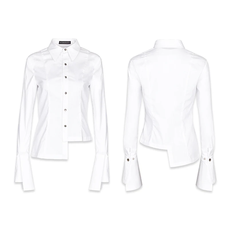 OPY-244 elegant flared long sleeves asymmetric slim casual ladies western blouse