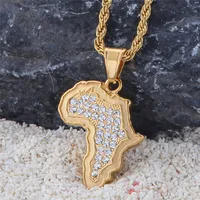 

Wholesale New Design 14K Gold Plated Iced Out Rhinestone Stainless Steel Africa Map Pendant Necklace