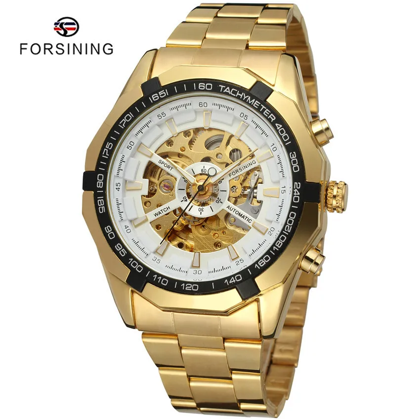 

WINNER 340 Men Automatic Mechanical Watch Luxury Stainless Steel Bracelet Skeleton Watch