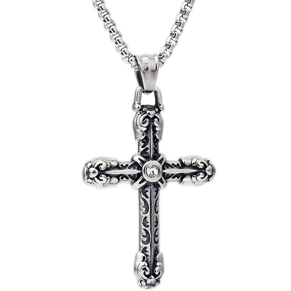 

Retro Stainless Steel Jewelry Punk Gothic Cross Pendant Mens Vintage Necklace OEM/ODM Accept