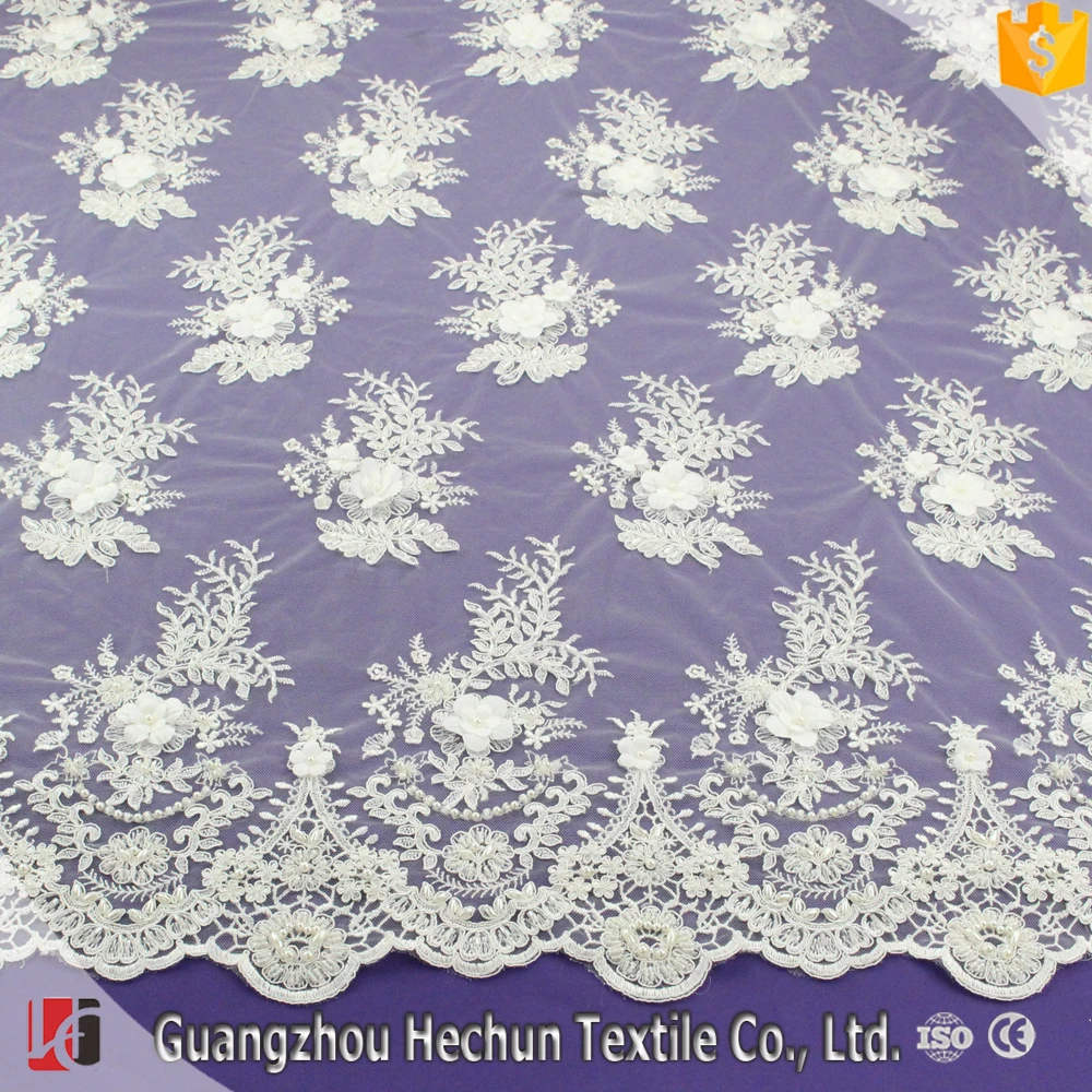 

WHF-373 Hechun bridal beaded white lace fabric wholesale for dress