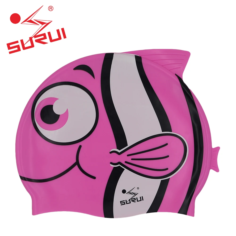 Cartoon Silicone Kids  Custom Print Big eye fish   Swimming Caps with Your Logo