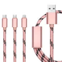 

Factory Price Aamzon Hot sale One dual port usb charger 3 In 1 Metal Braid Charging Phone USB Cable