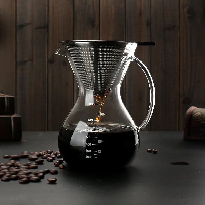 

Amazon 800ml Reusable Paperless Stainless Steel Mesh Filter Portable Hand Drip Coffee Maker Pour Over Coffee Maker Set, Orignal