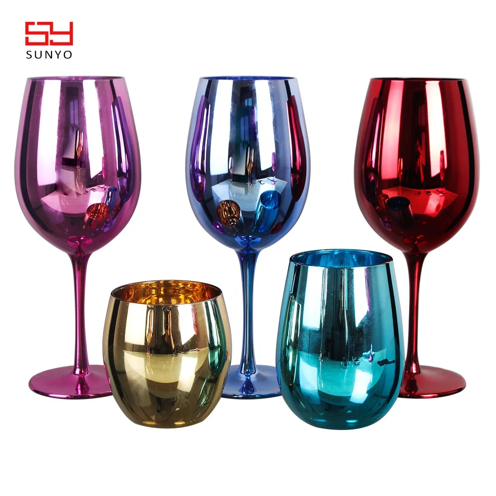 

2019 Hot Sale Elegant Customized Metallic rose gold Glass Material 16Oz Stemless Red Wine Glasses