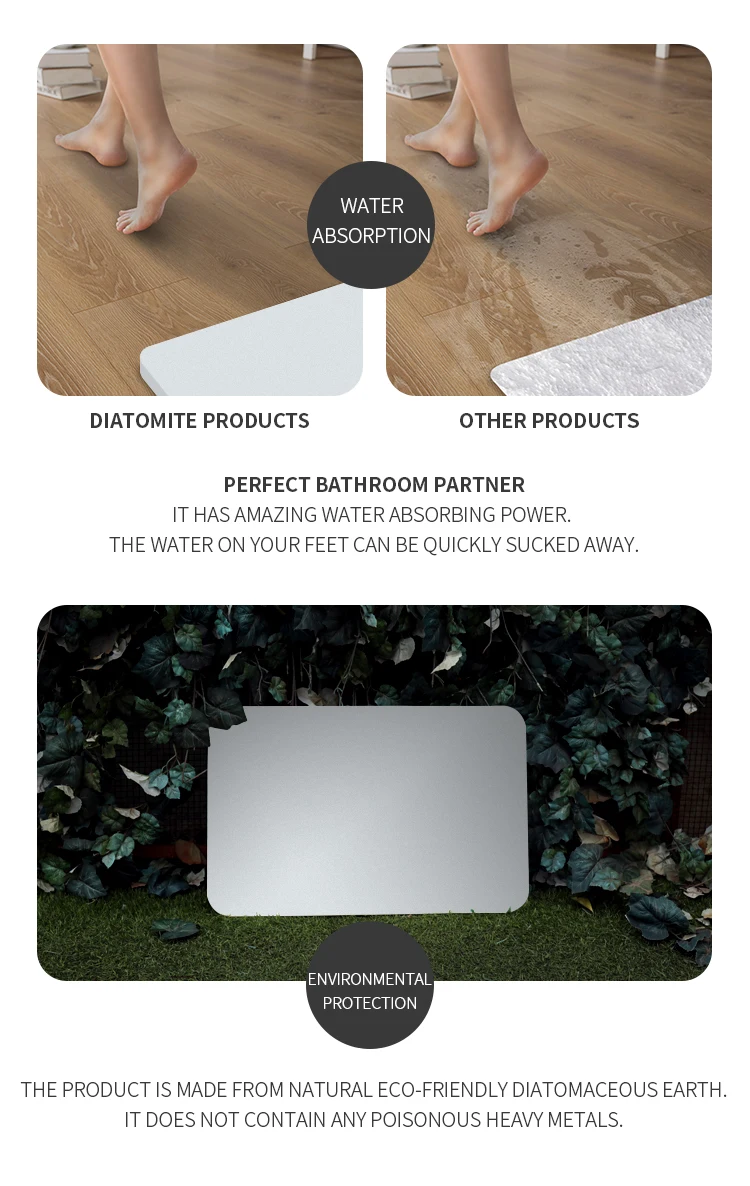 Anti-slip Diatomite Bath Floor Mat Diatomite Floor Mat
