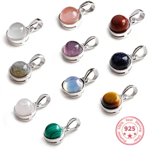 925 Sterling Silver Customized Malachite Crystal Agate Opal Tiger Eye Gem Necklaces Pendants Jewelry Nice Gift