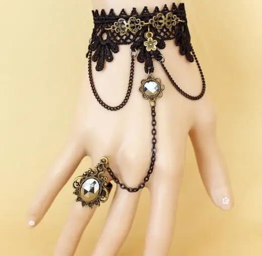 

WhiteTeardrop Crystal Gothic Victorian Lace Vampire Vintage Women Party Bracelet Ring