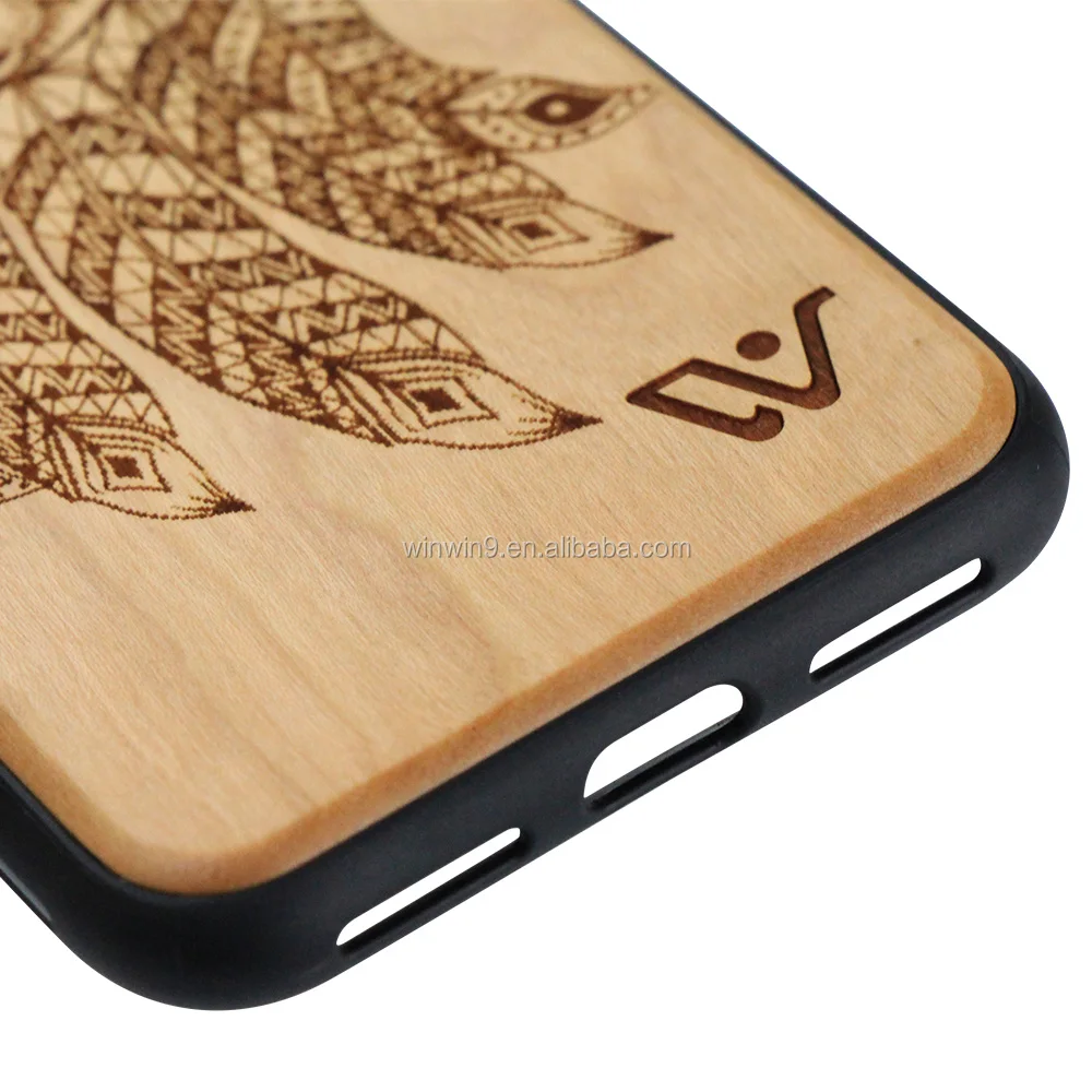 Wholesale Round Wood Tpu Case Engraved Mobile Phone Cover For Iphone X