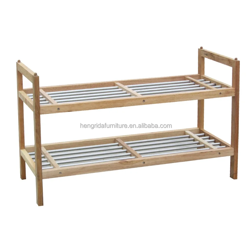 Two Tier Shoe Rack With Wood And Stainless Steel Buy Shoe Racks Product On Alibaba Com