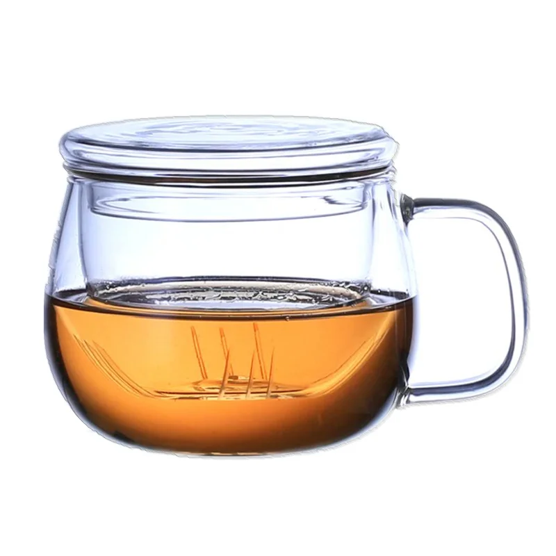 

300ml borosilicate glass flower tea cup with filter and handle, Transparent