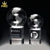 Optical Clear World Crystal Globe On Glass Cube Base For Trophy Gifts Centerpieces