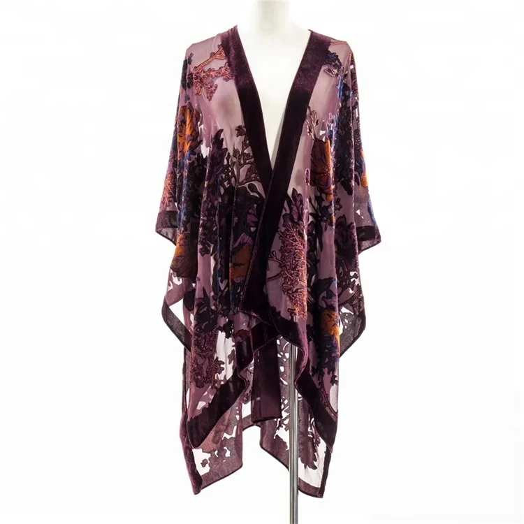 

Women Location Burnout Velvet Sleeveless Casual Beach Over Cardigan Long Kimono, Shown