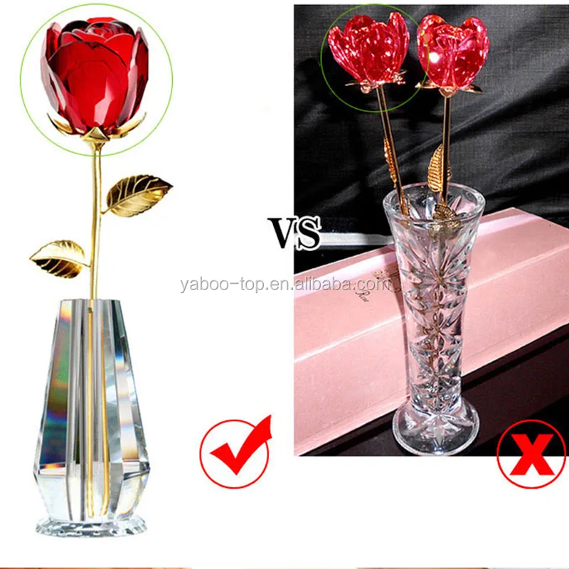 Glass Rose Flower 24k Gold Plated Long Stem Artificial Rose Flower