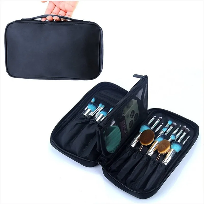 

Professional Makeup Brush Organizer with Belt Strap Holder Multi functional Cosmetic Bag Makeup Handbag With Private Label, Black, pink