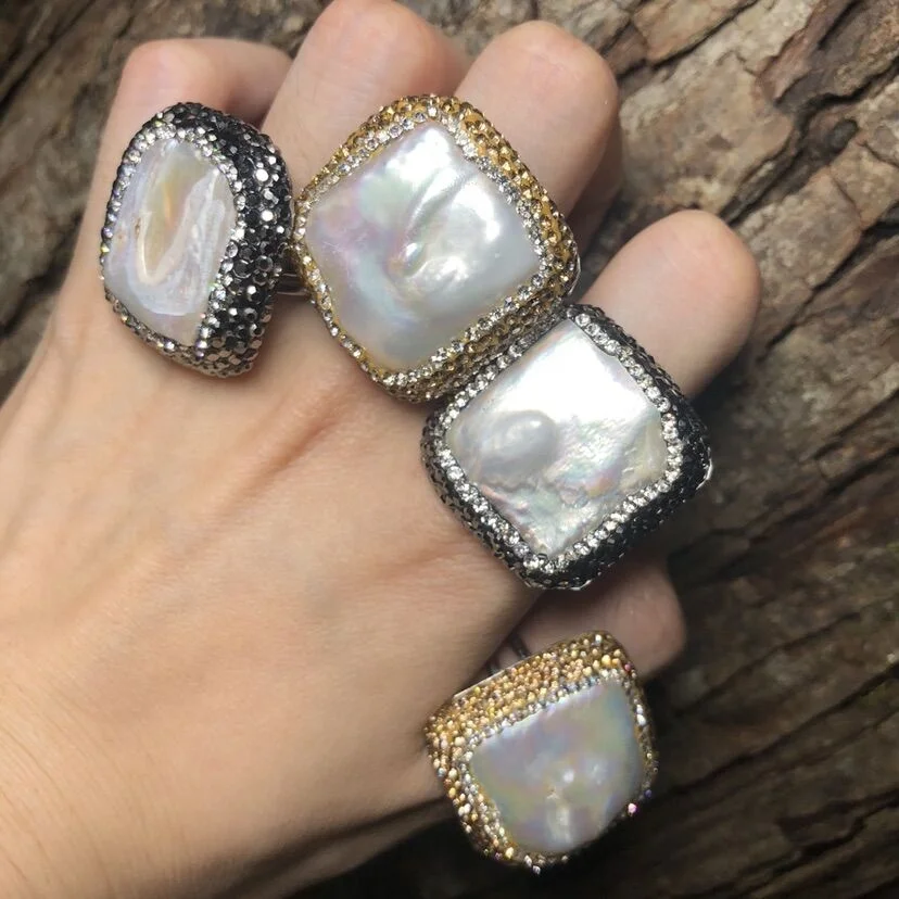 

CZ-R0212 Fashion Natural Pearl Rings ,with Crystal Zircon Paved Gemstone Rings,Gold plated Jewelry Rings, N/a
