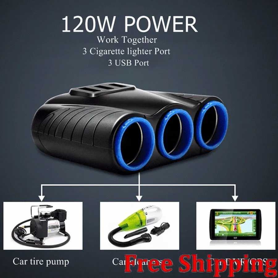 

Car charger 3 in 1 Cigarette Lighter Power Adapter Socket Splitter 3.1A 12V USB Car Charger for iPhone iPad Phone DVR GPS Kits