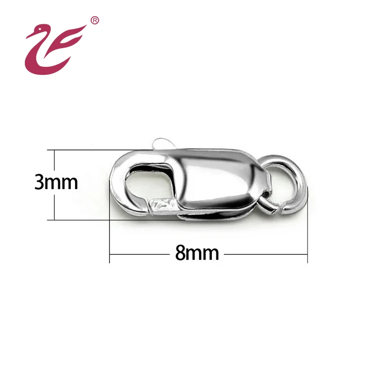 2018 Fashion jewelry findings sterling silver custom size adjustable lobster clasp for pearl necklace clasp