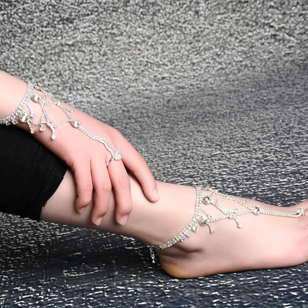 

Newest design sexy ankle chain with big zircon silver anklets designs for woman