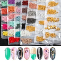 

6 Grids/Pack Multi-colored All Various Shapes Chains Ring Buckle Metal 3D Studs Nail Art Alloy Decorations