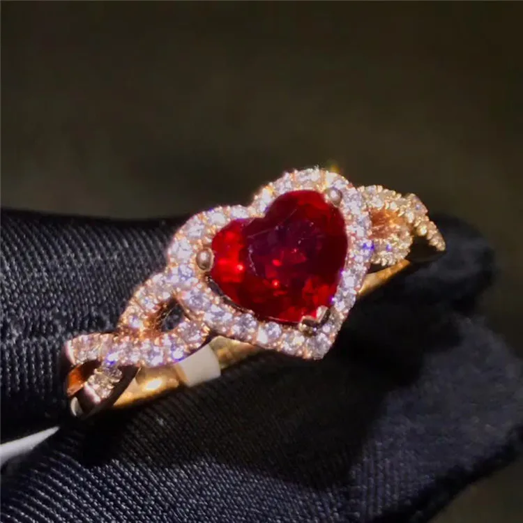 

New Style China Factory Price Red Big Heart Valentines Gift Diamond Drill Bit Stone Ring