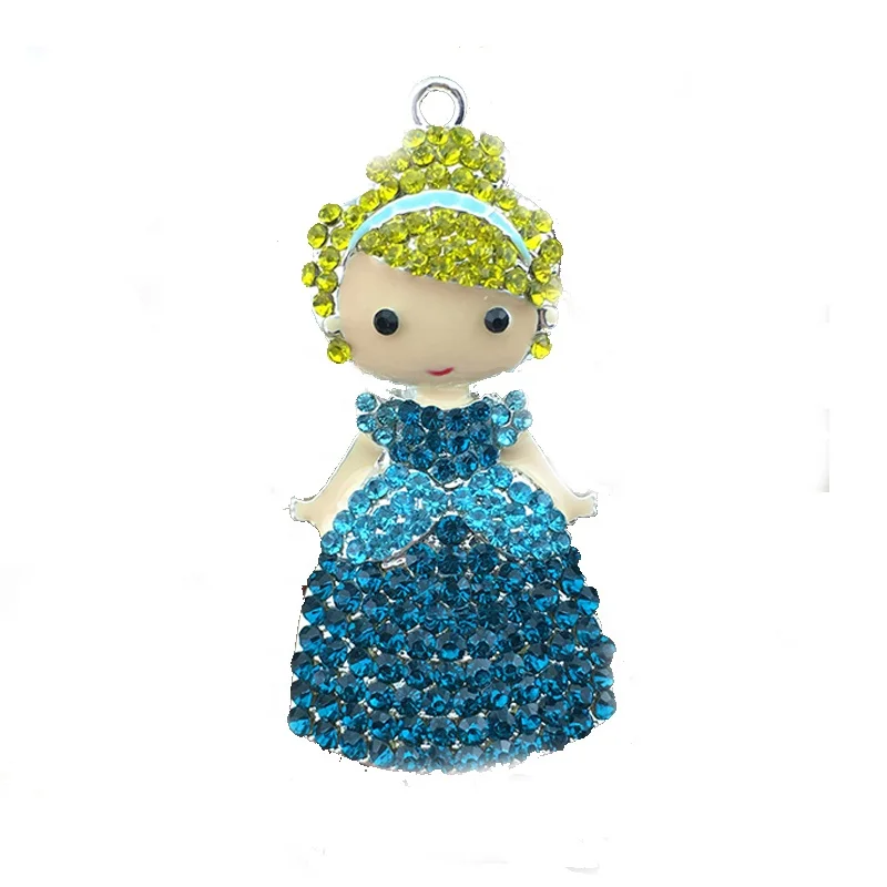 

50mm hot sell fairytale Rhinestone enamel Cinderella and snowwhite Princess Pendant, Blue
