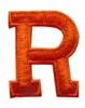 Custom Orange Polyester Embroidered Letter R Self Adhesive Embroidery Applique Patch