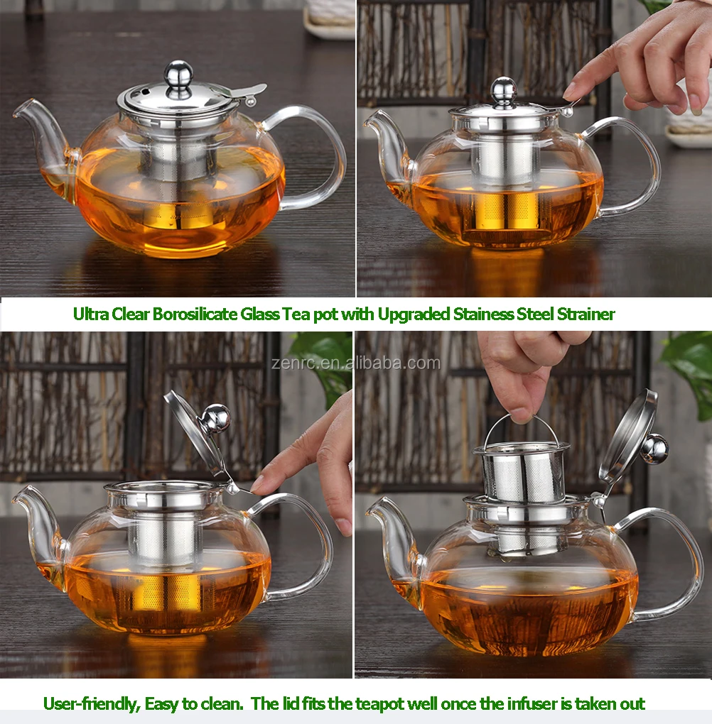 Borosilicate Glass Teapot with Updated Stainless Steel Strainer
