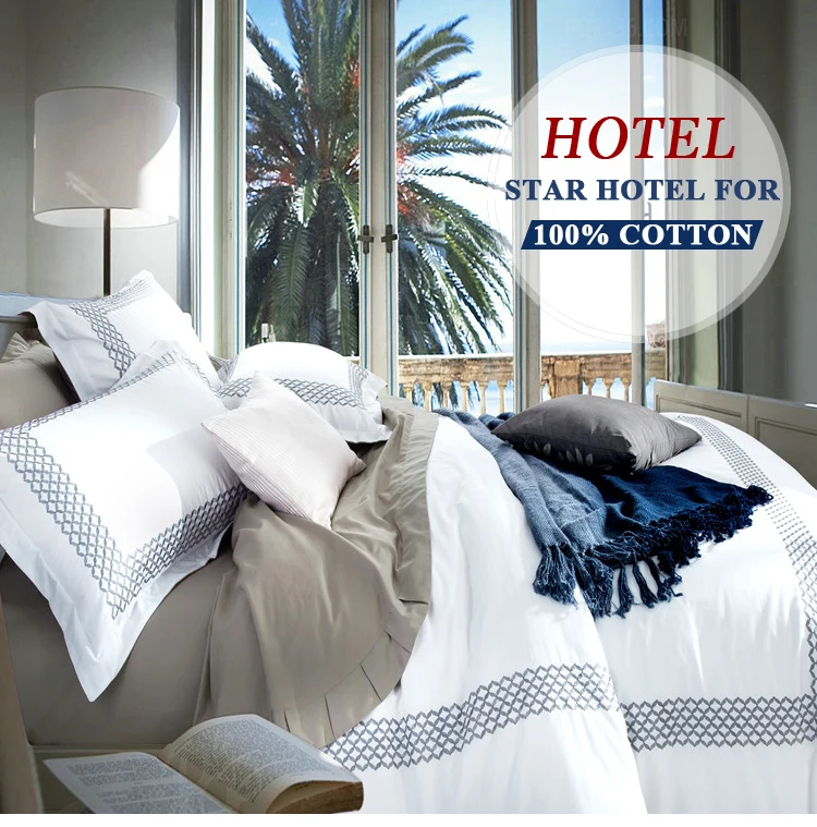 White 4pcs Bedding Sets Hotel Luxury Linens 5 Star Hotel Linen Set Hotel Linen Cotton Stripe