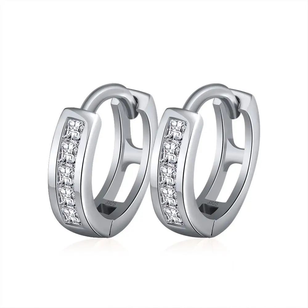 

RINNTIN SE105 Fashion Women men Jewelry 925 silver Clear CZ Hoop Earrings