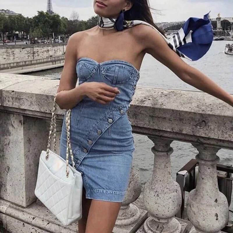 

Off shoulder jean dress Amazon 2018 latest new design summer western style one piece backless casual dress, Blue
