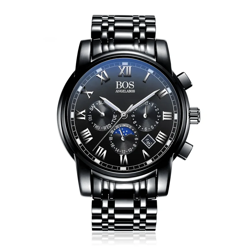 

Relogio Masculino ANGELA BOS 8008 Brand Stainless Steel Waterproof Week Month Date Watch Men 12/24 Hours Quartz Wrist Watch